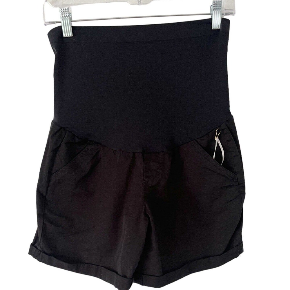 NWT A Glow Black Canvas Over The Belly Cuffed Maternity Chino Shorts Sz 2